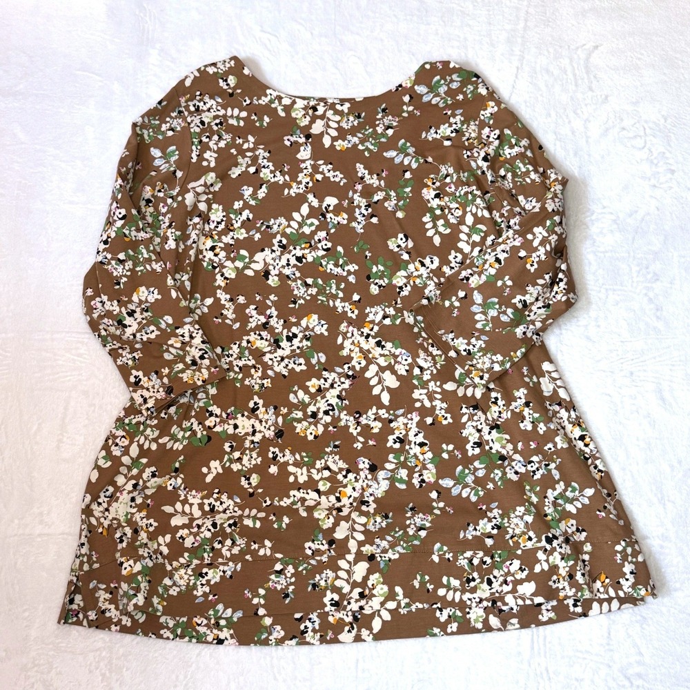 J. Jill Tunic Luxe Supima Floral XL Brown Womens Crew Neck 3/4 Sleeveโ Top